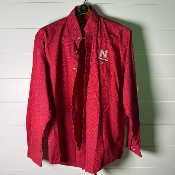 Nebraska Antigua Long Sleeve Button Up Shirt Red & White Nebraska Logo Sz Large - Picture 1 of 6